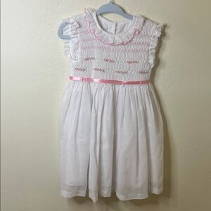 Vintage Elegant White and Pink Smocked Toddler Dress